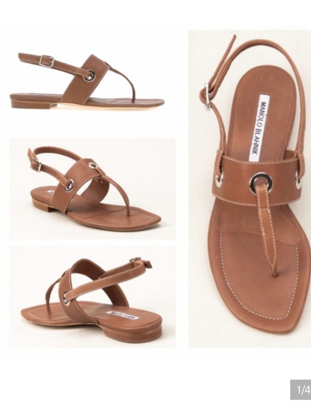 Manolo Blahnik Brown Leather Mooti Thong Sandals with Grommet Detail